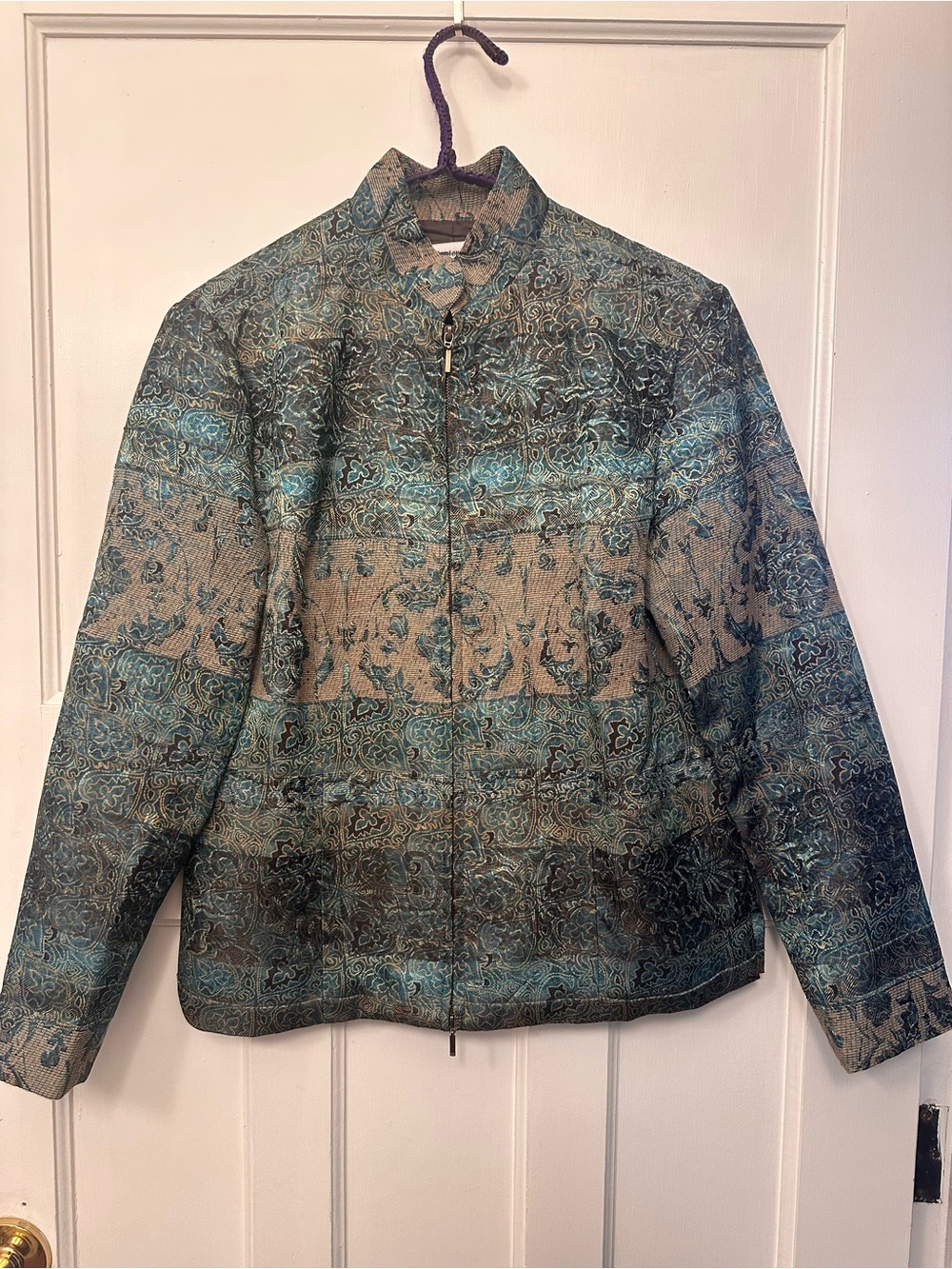 ⭐️ Coldwater Creek XS Teal & Beige Patterned Zip Blazer